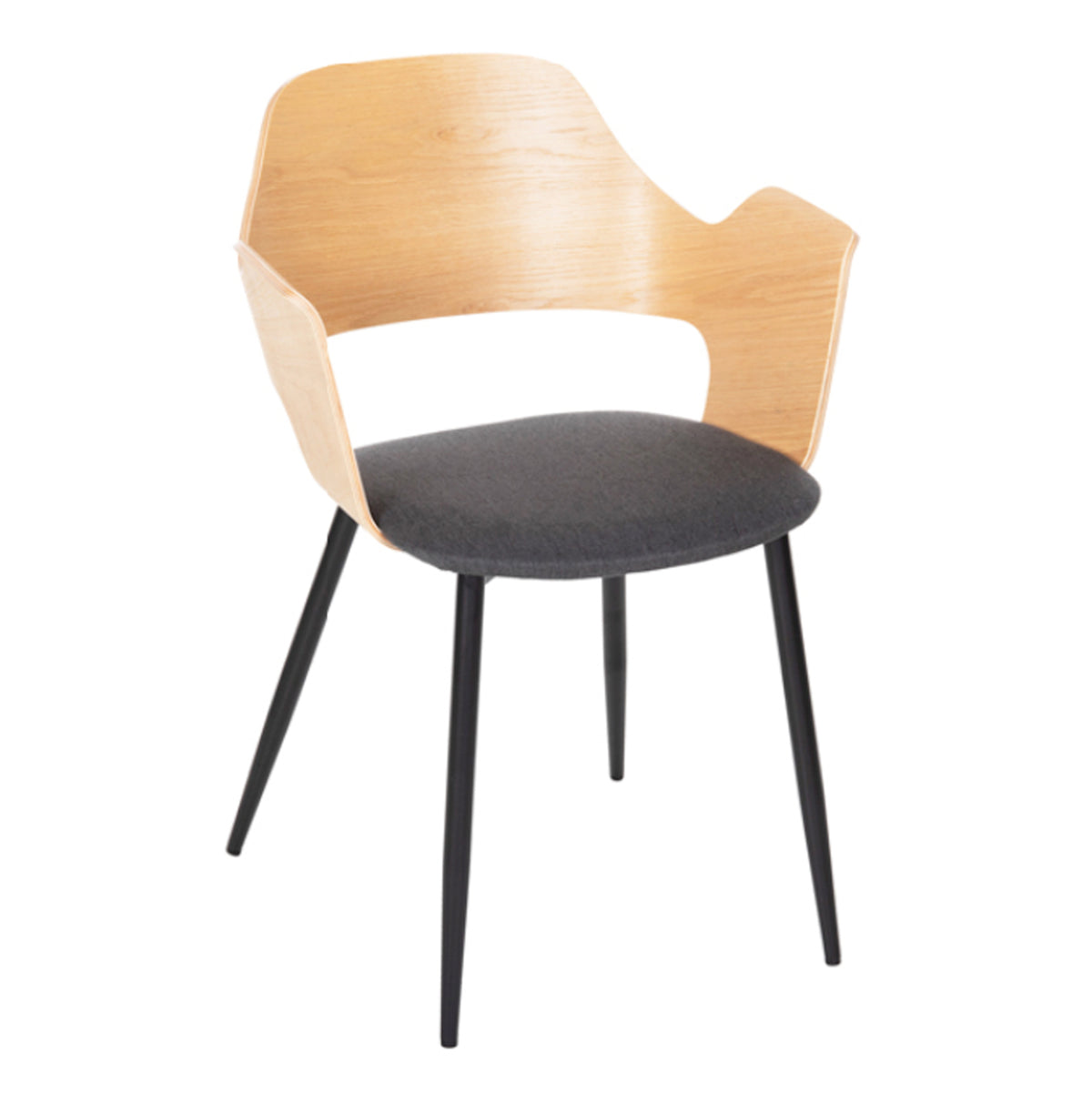 Dining Chair Velp Hm9616.02 Wood In Natural-grey Fabric-black Metal Legs 55,5x50x79hcm.