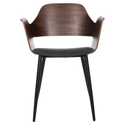 Dining Chair Velp Hm9616.04 Wood In Walnut-grey Fabric-black Metal Legs 55,5x50x79hcm.