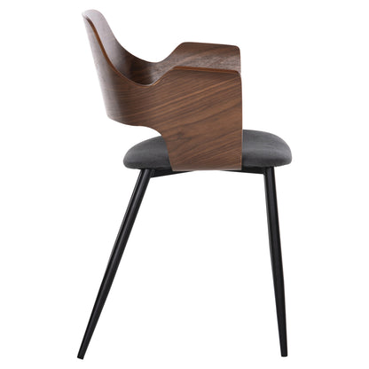 Dining Chair Velp Hm9616.04 Wood In Walnut-grey Fabric-black Metal Legs 55,5x50x79hcm.