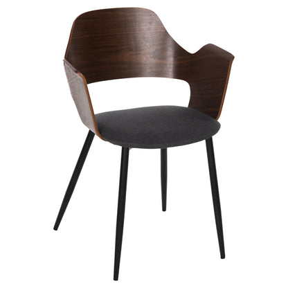 Dining Chair Velp Hm9616.04 Wood In Walnut-grey Fabric-black Metal Legs 55,5x50x79hcm.