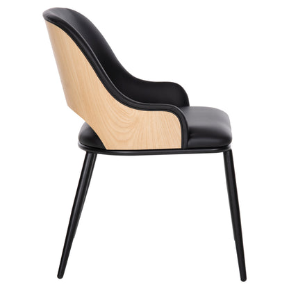 Dining Chair Delf Hm9617.01 Pu Black-black Metal Legs-wooden Back In Natural 48x55x76hcm.