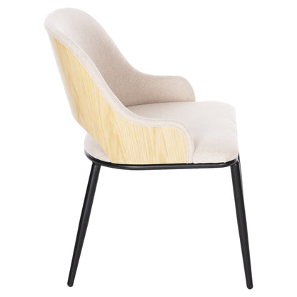 Dining Chair Delf Hm9617.02 Beige Fabric-black Metal Legs-wooden Back In Oak 48x55x76hcm.