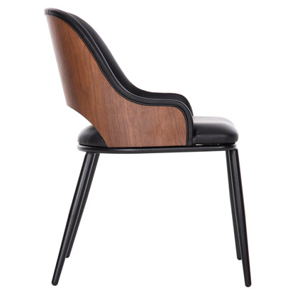 Dining Chair Delf Hm9617.03 Pu Black-black Metal Legs-wooden Back In Walnut 48x55x76hcm.
