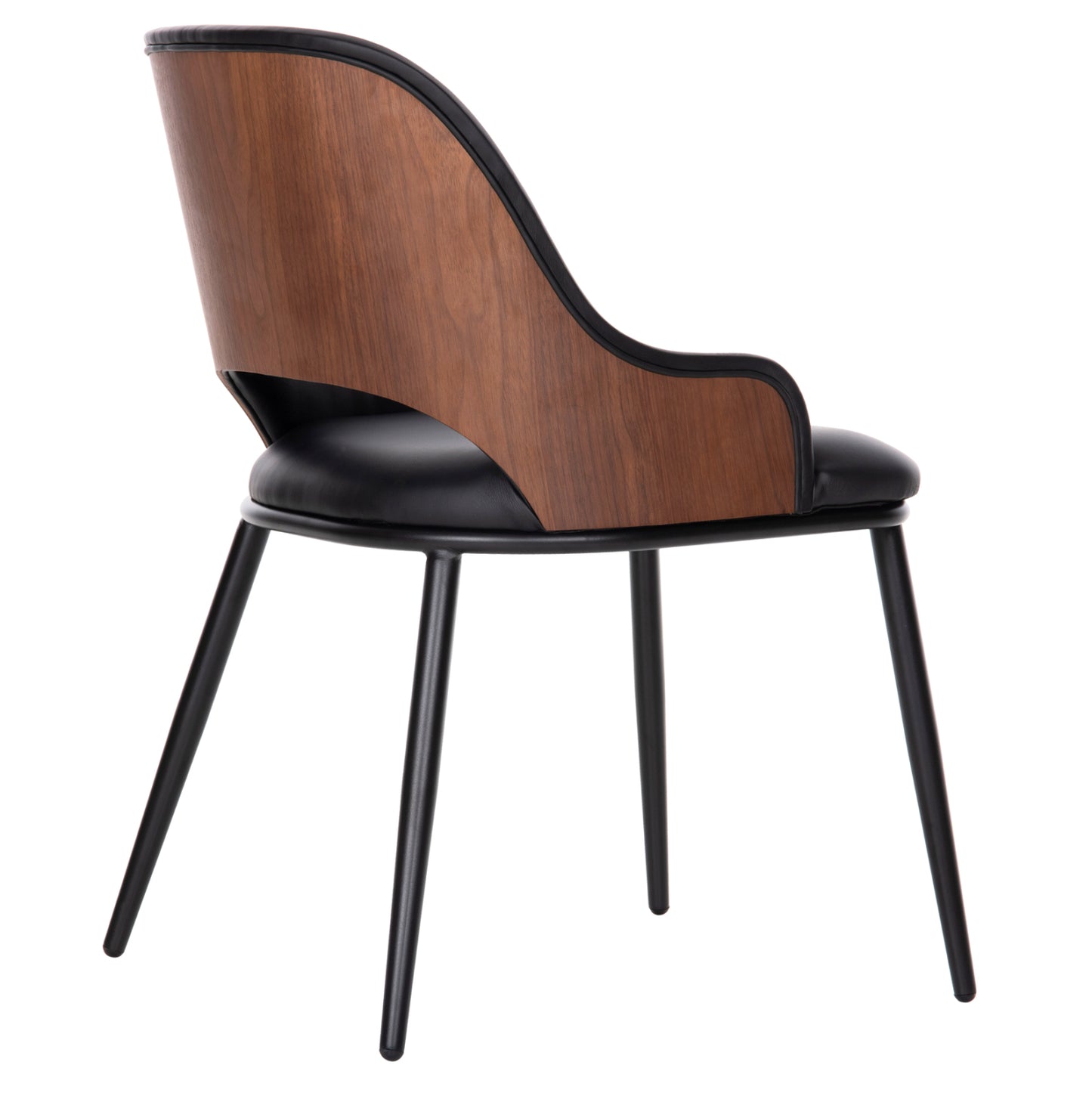 Dining Chair Delf Hm9617.03 Pu Black-black Metal Legs-wooden Back In Walnut 48x55x76hcm.