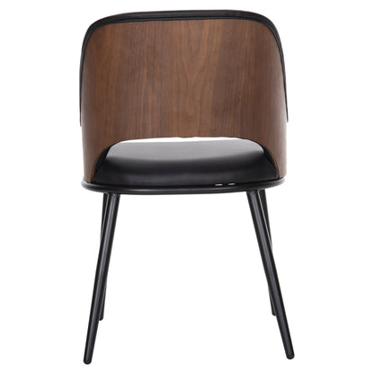 Dining Chair Delf Hm9617.03 Pu Black-black Metal Legs-wooden Back In Walnut 48x55x76hcm.