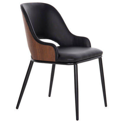 Dining Chair Delf Hm9617.03 Pu Black-black Metal Legs-wooden Back In Walnut 48x55x76hcm.