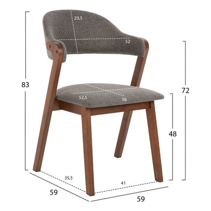 Dining Chair Rider Hm9734.01 Rubberwood In Walnut Color-grey Fabric 59x59x83hcm.