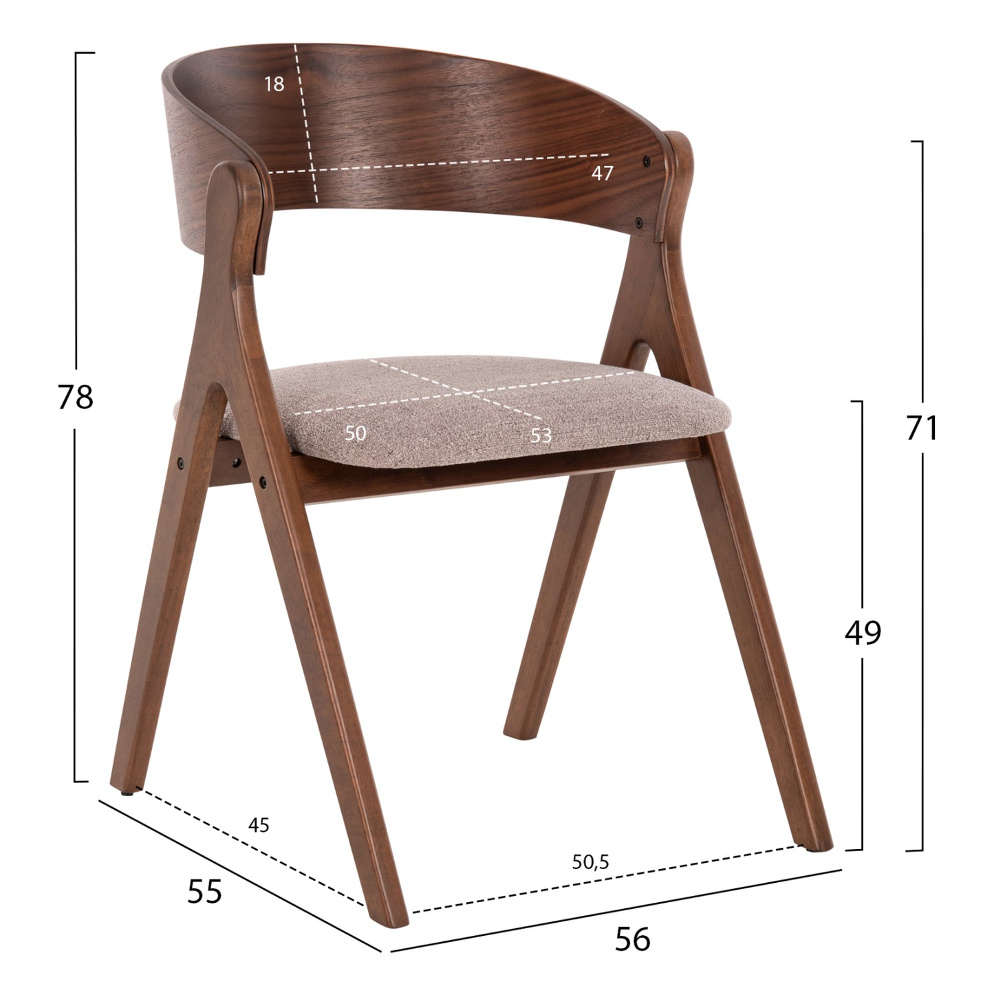 Dining Chair Nekker Hm9739.01 Rubberwood In Walnut Color-beige Fabric Seat 56x55x78hcm.