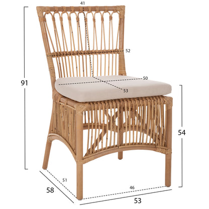 Dining Chair Thalin Hm9834 Rattan In Natural Color-cushion In White 53x58x91hcm.