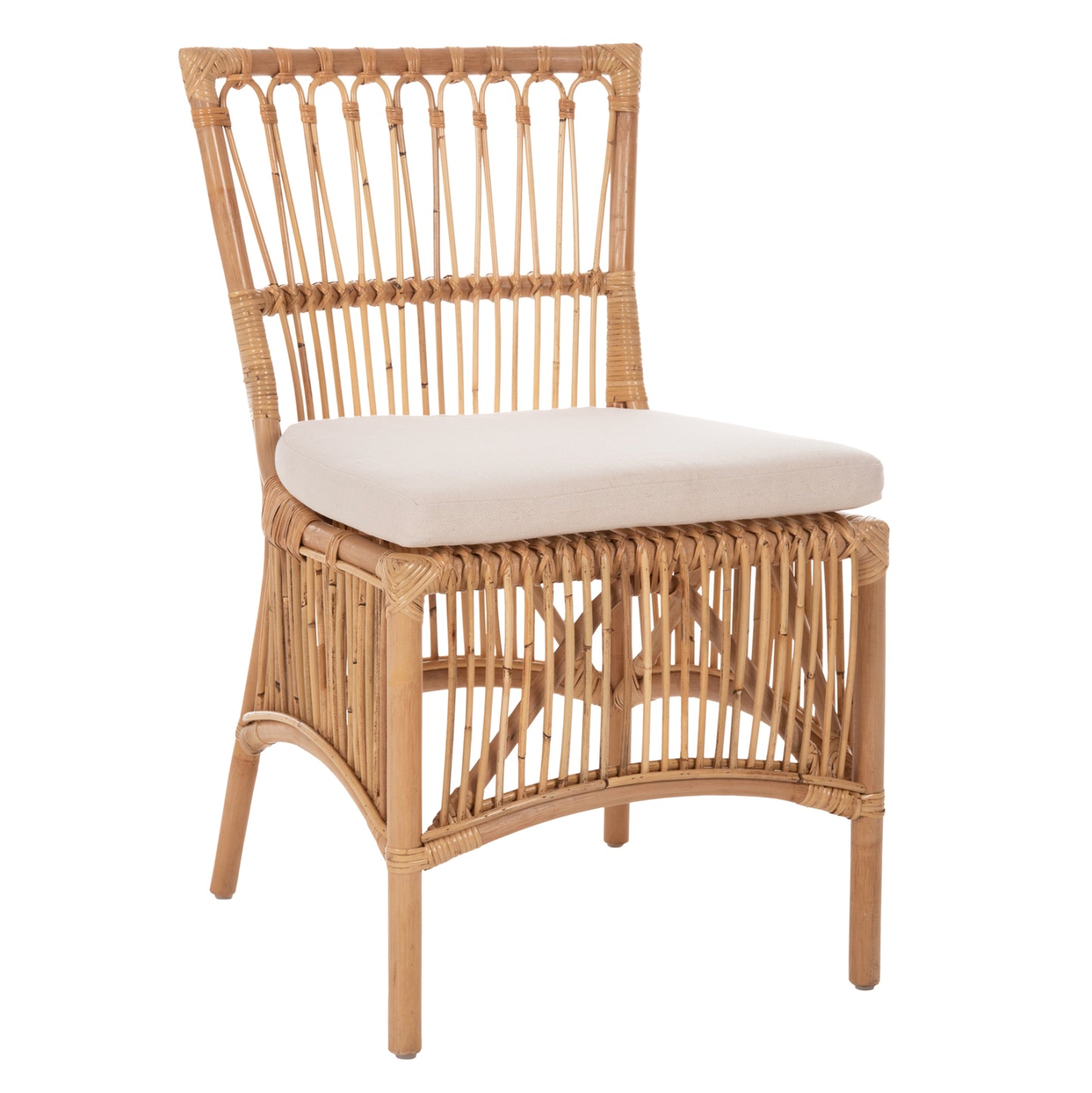 Dining Chair Thalin Hm9834 Rattan In Natural Color-cushion In White 53x58x91hcm.