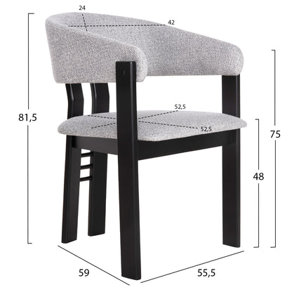 Dining Chair Zarra Hm9970.02 Rubberwood In Black-light Grey Fabric 55,5x59x81,5hcm.