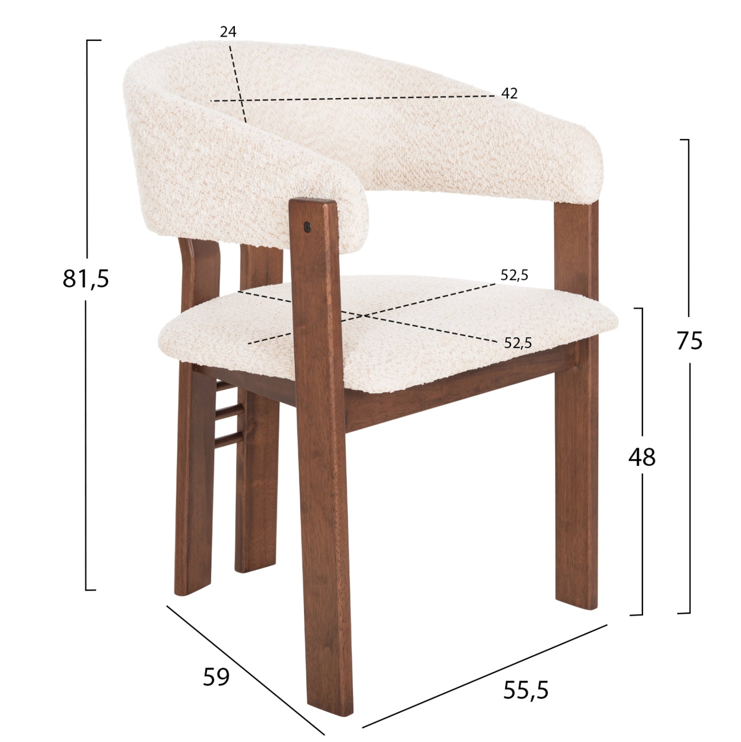 Dining Chair Zarra Hm9970.03 Rubberwood In Walnut-ecru Boucle Fabric 55,5x59x81,5hcm.