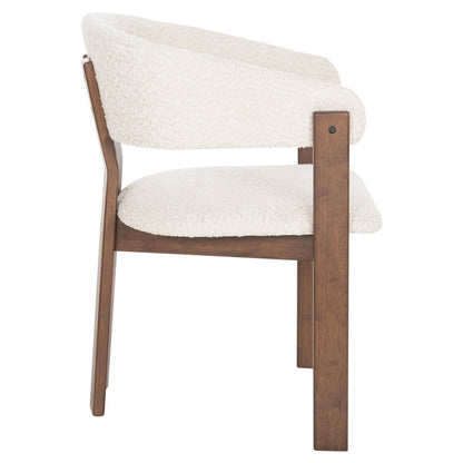 Dining Chair Zarra Hm9970.03 Rubberwood In Walnut-ecru Boucle Fabric 55,5x59x81,5hcm.