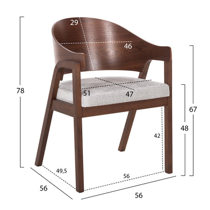 Dining Chair Nero Hm9972 Rubberwood In Walnut Color-grey Fabric Seat 56x56x78hcm.