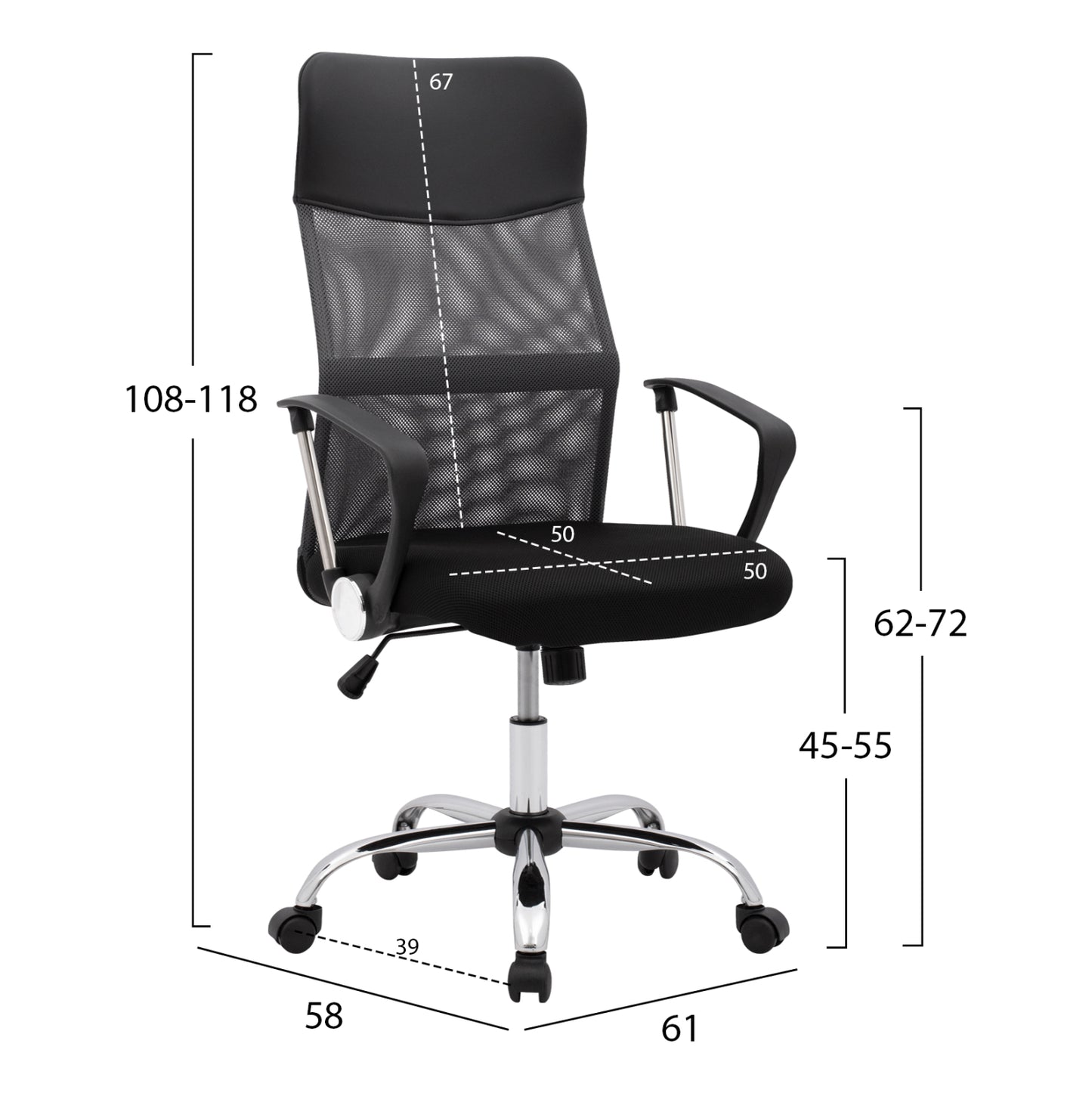 Office Chair Cable Hm1000.10 Black Grey Mesh Chromed Leg 61x58x118