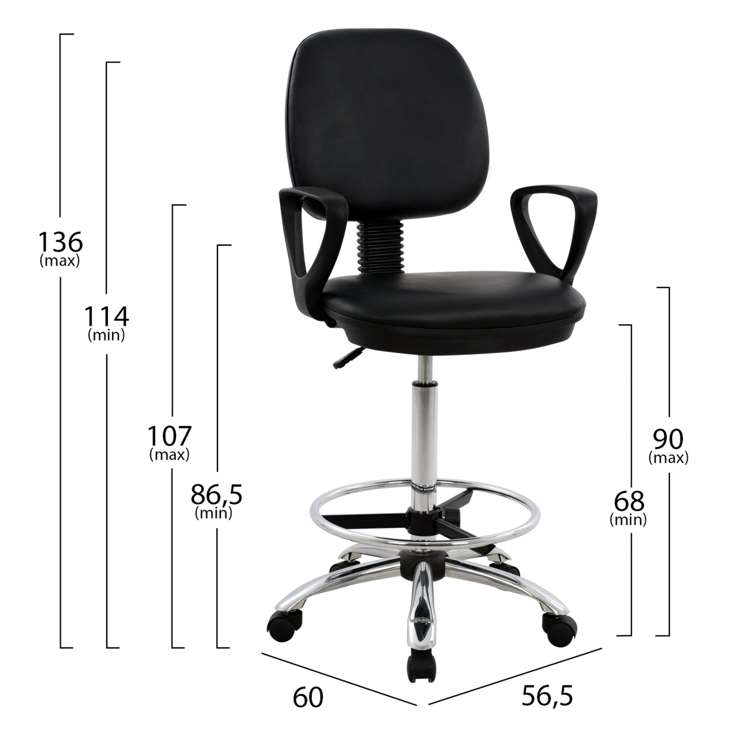Office Chair Vegar Hm1042.01 With Perimeter Footrest-high Seat-black 56,5x60x136hcm.
