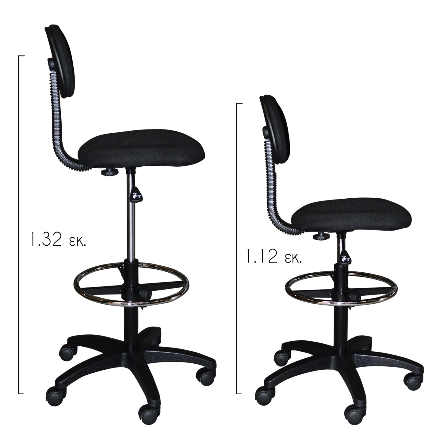 Office Chair Vegar Hm1043.01 With Perimeter Footrest-high Seat-black Fabric 45Χ42Χ132hcm.