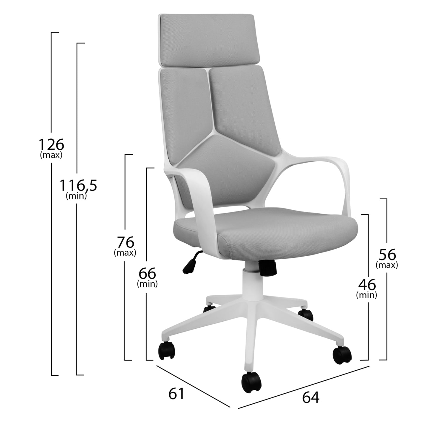 Office Chair Hm1054.21 Grey And White Frame 64x61x126 Cm