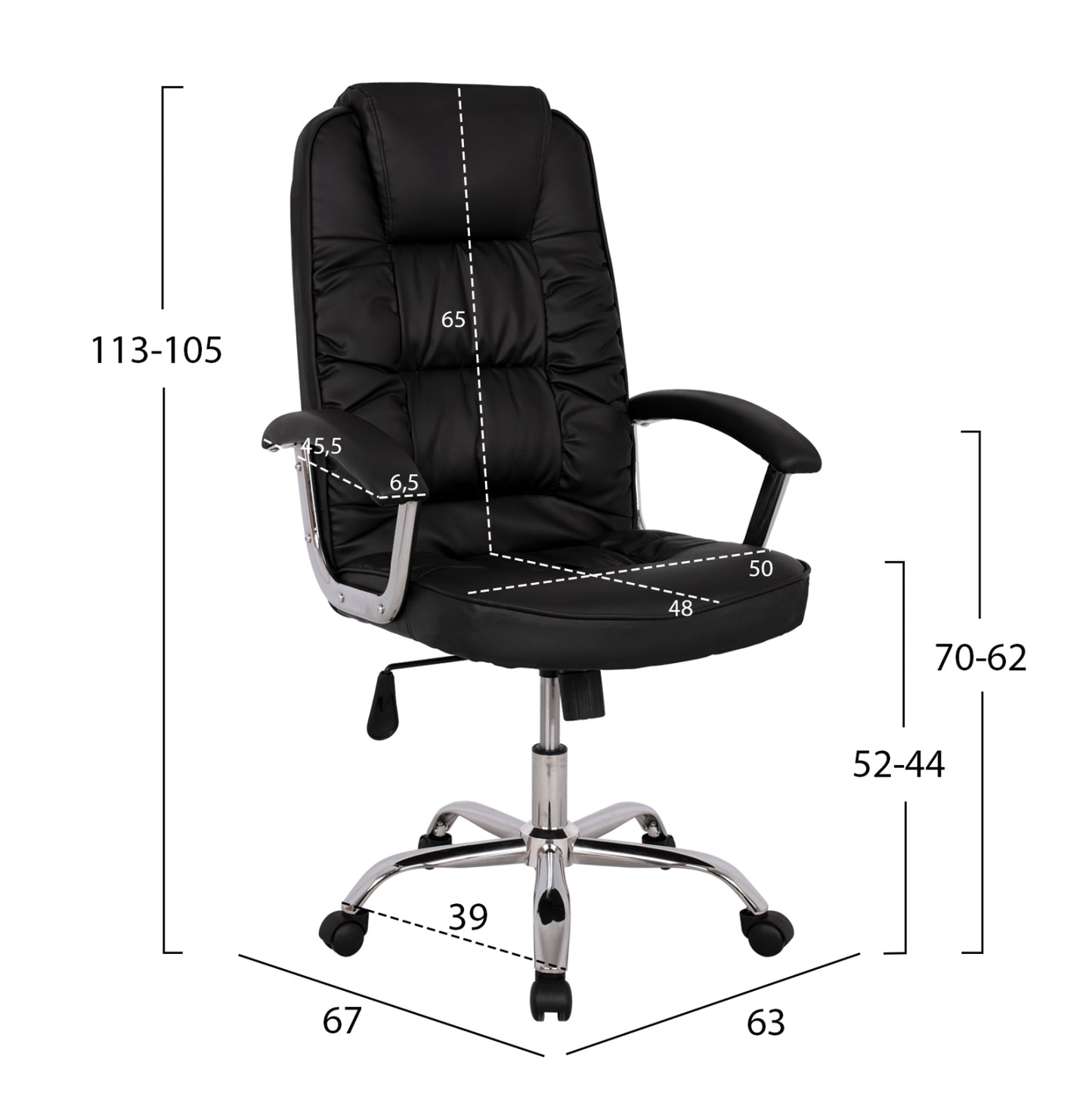 Office Chair Hm1112 With Black Pu And Chromed Base 63x67x113 Cm.