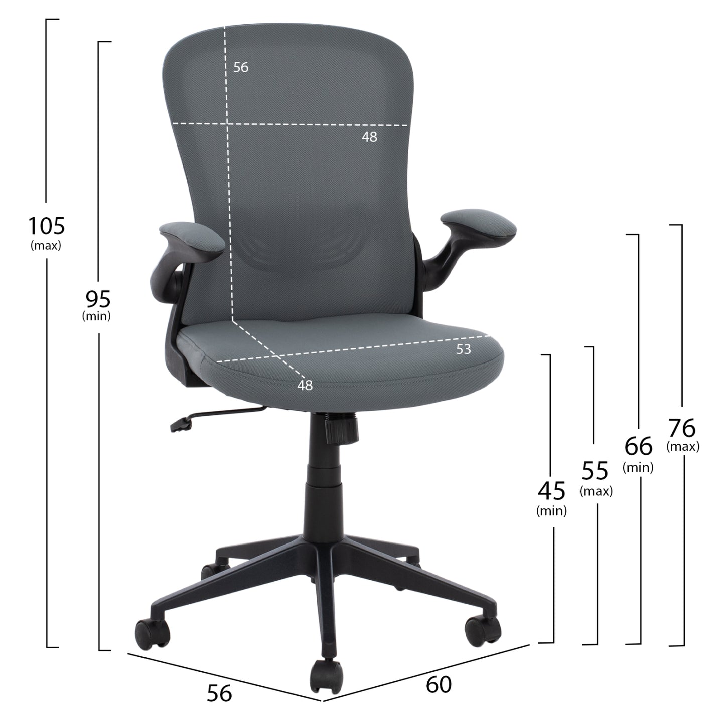 Office Chair Fb91178.10, Black Frame, Grey Mesh Fabric, 60x56x105