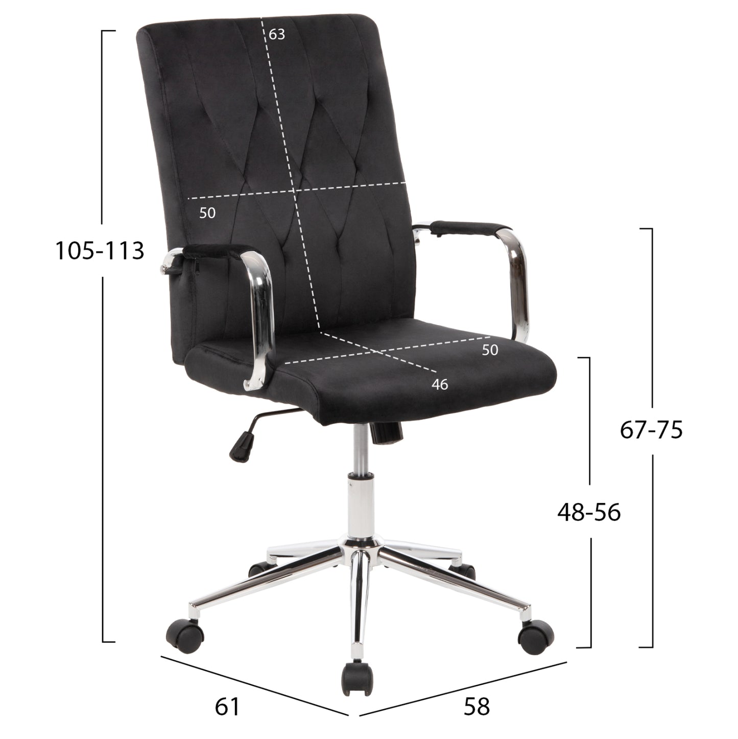 Office Chair Josef Hm1181.04 Black Velvet-inox Base 58x61x105-113hcm.
