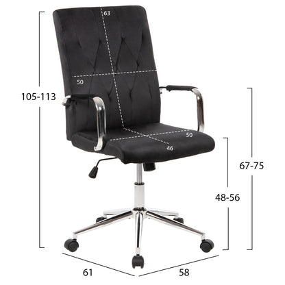 Office Chair Josef Hm1181.04 Black Velvet-inox Base 58x61x105-113hcm.