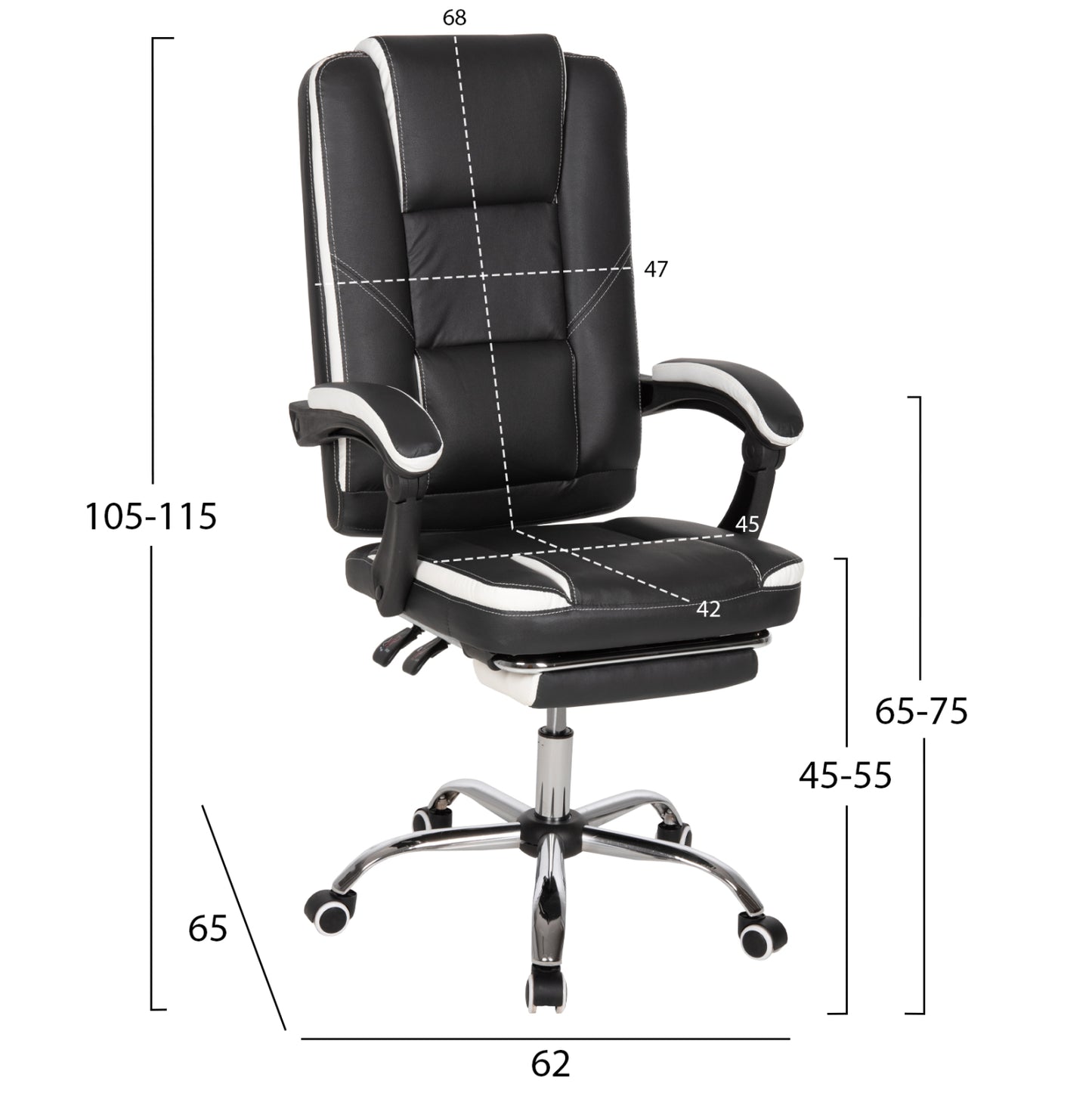 Office Chair Seena Hm1190.02 Black-white Pu-folding Footrest 62x65x115hcm.
