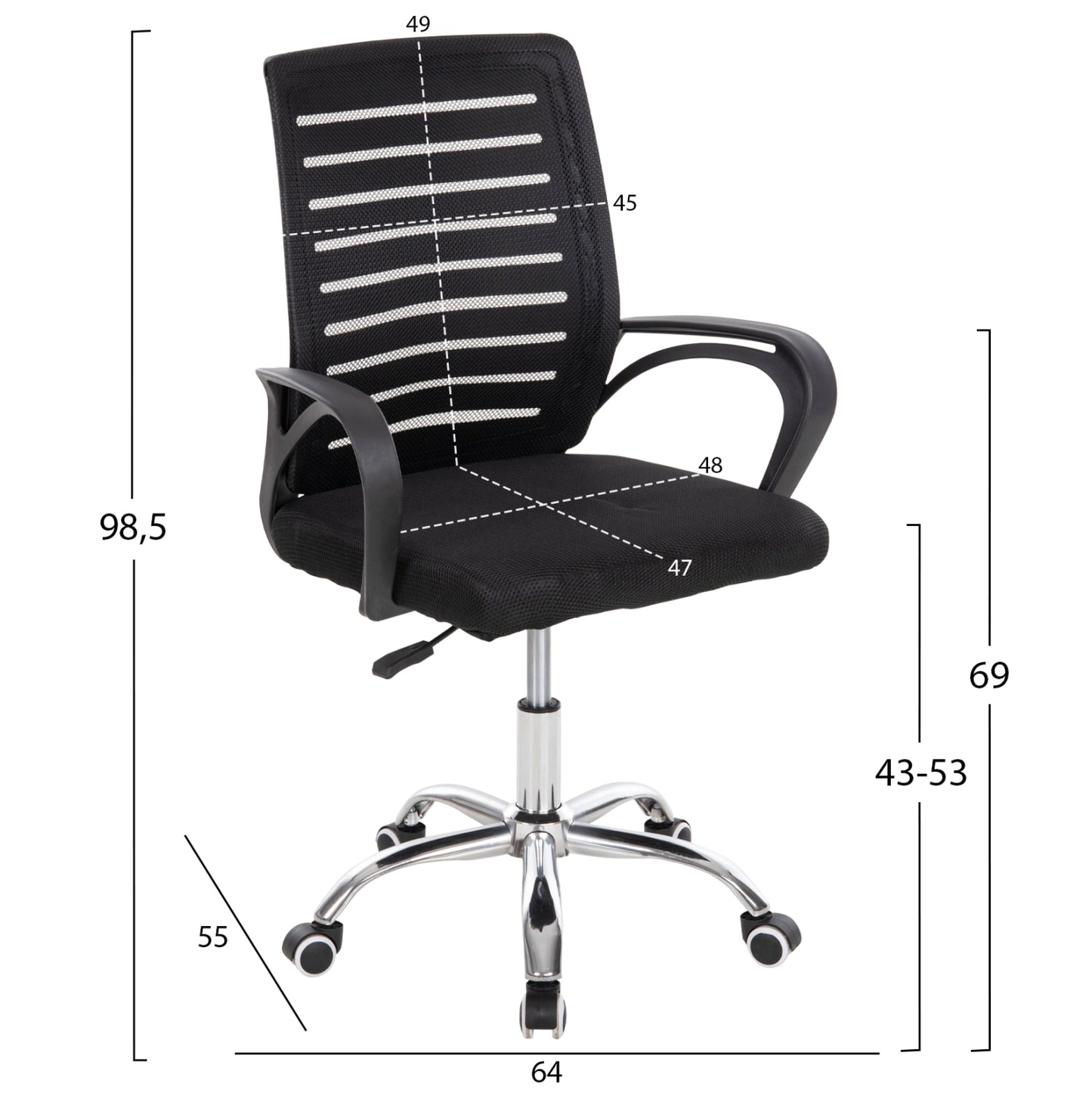 Office Chair Trail Hm1192 Black Mesh-chromed Metal Leg 64x55x98,5hcm.