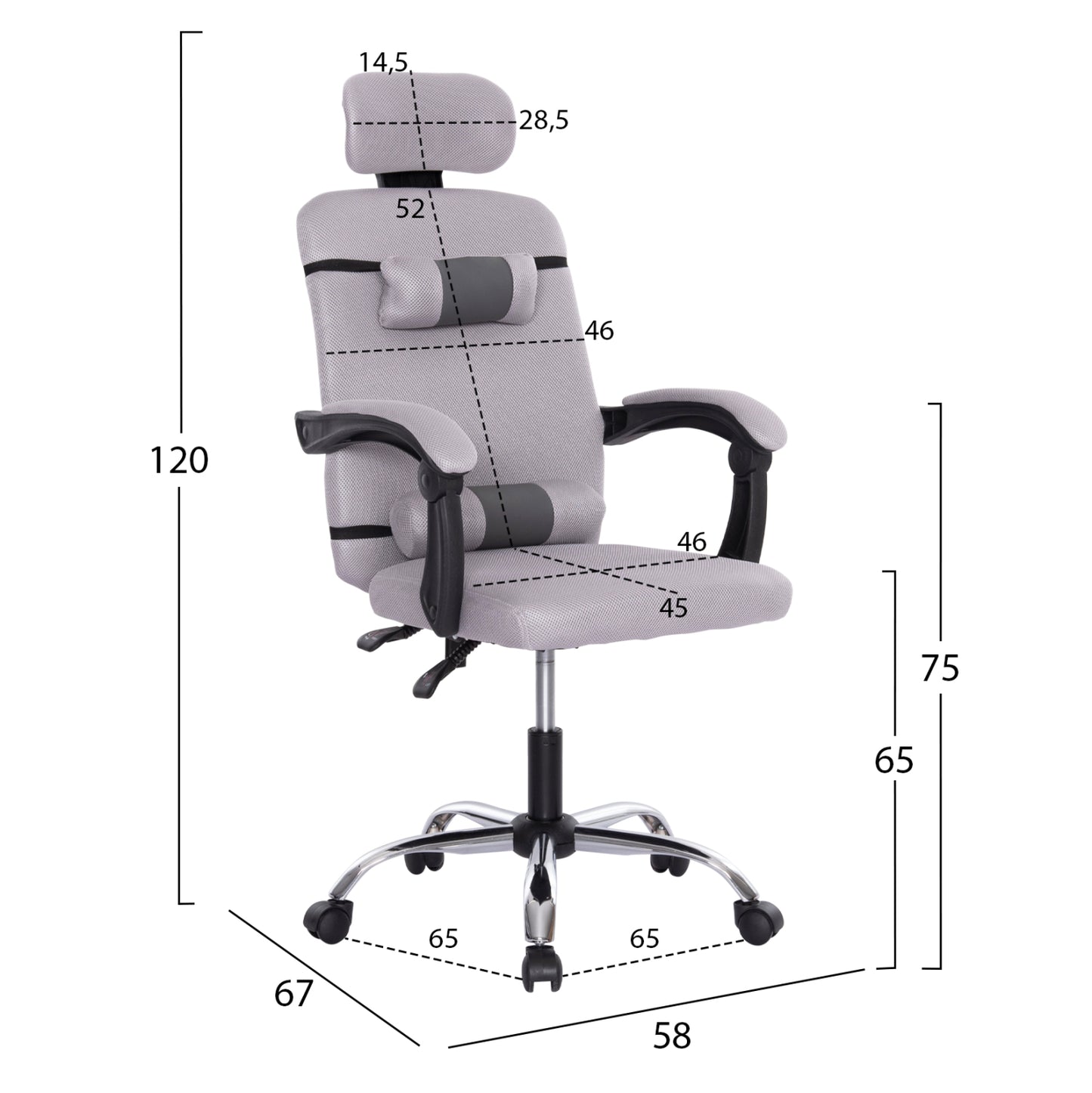 Office Chair Croner Hm1196.02 Grey Mesh-chrome Metal Base-black Frame 58x67x124hcm.