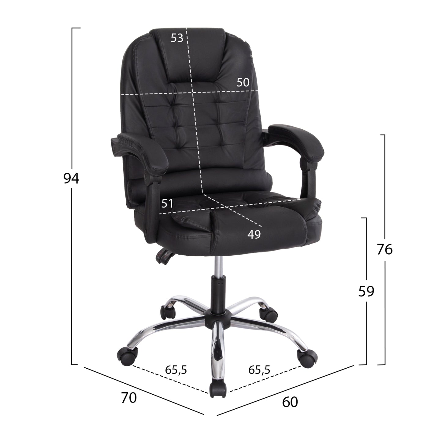 Office Chair Lagom Hm1198 Black Pvc-metal Chrome Base-black Frame 60x70x104hcm.