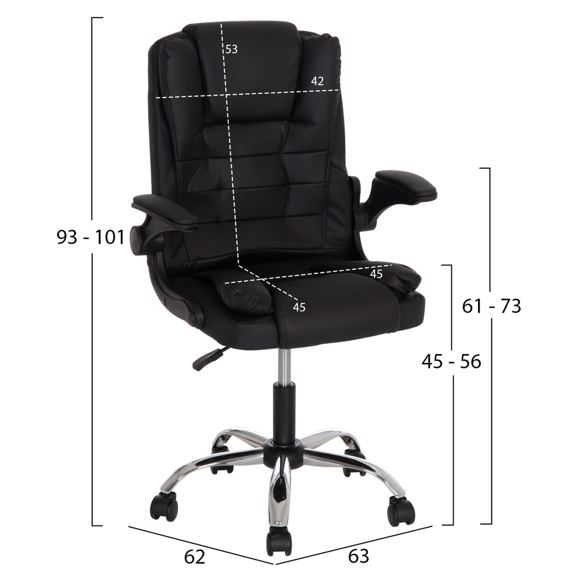 Office Chair Canan Hm1201.11 Black Pvc--chrome Base 63x62x93-101hcm.