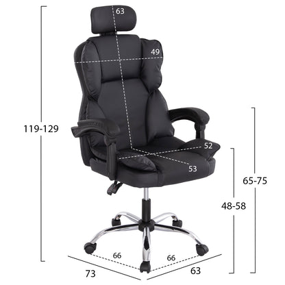 Office Chair Octavius Hm1202 Black Pvc- Chromed Metal Base 63x73x129hcm.