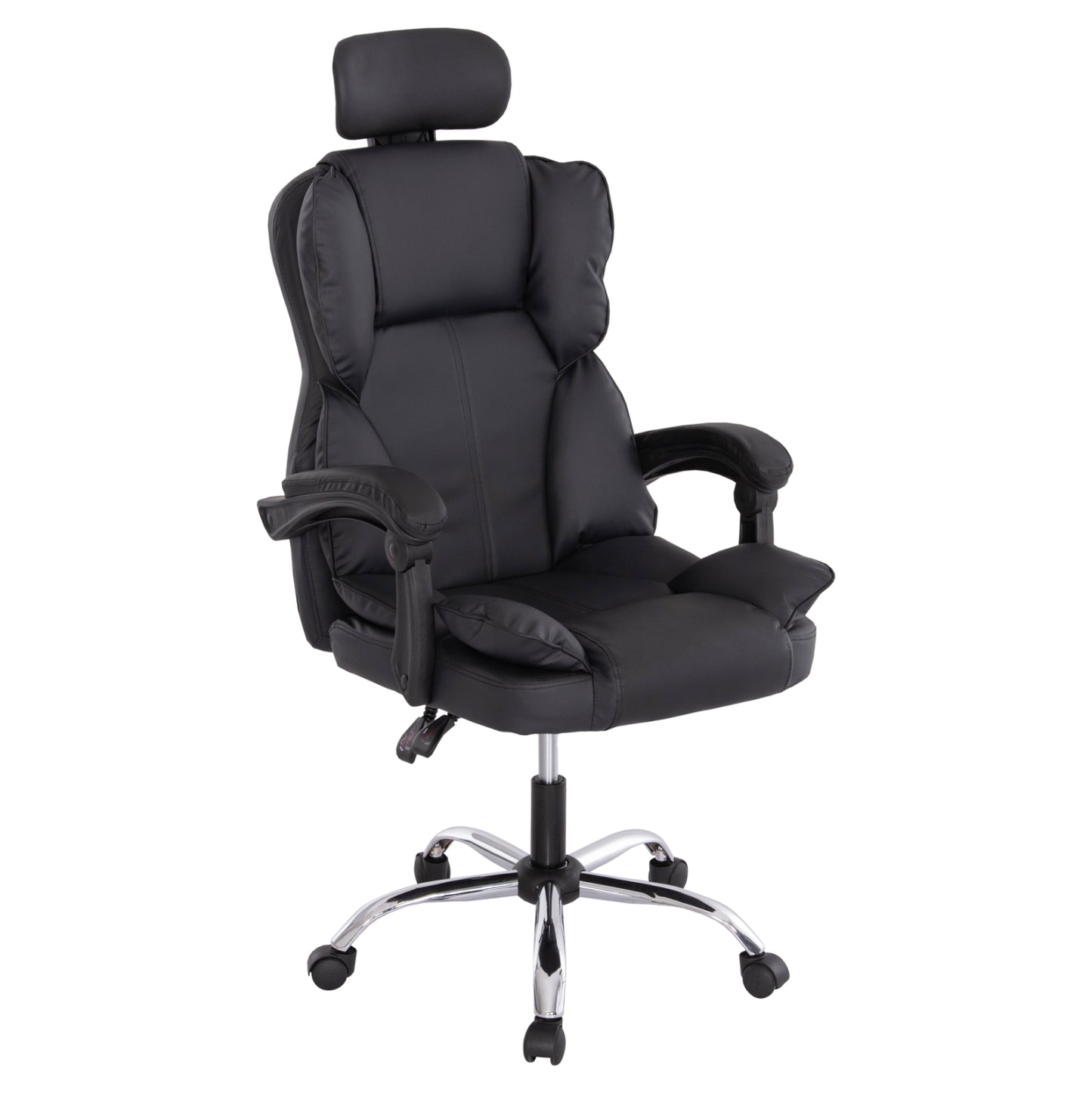 Office Chair Octavius Hm1202 Black Pvc- Chromed Metal Base 63x73x129hcm.