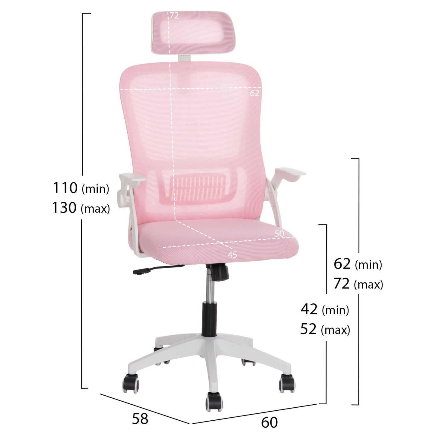 Office Chair Blazer Hm1205.04 Pink Mesh Fabric--white Arms 60x58x110-130hcm.