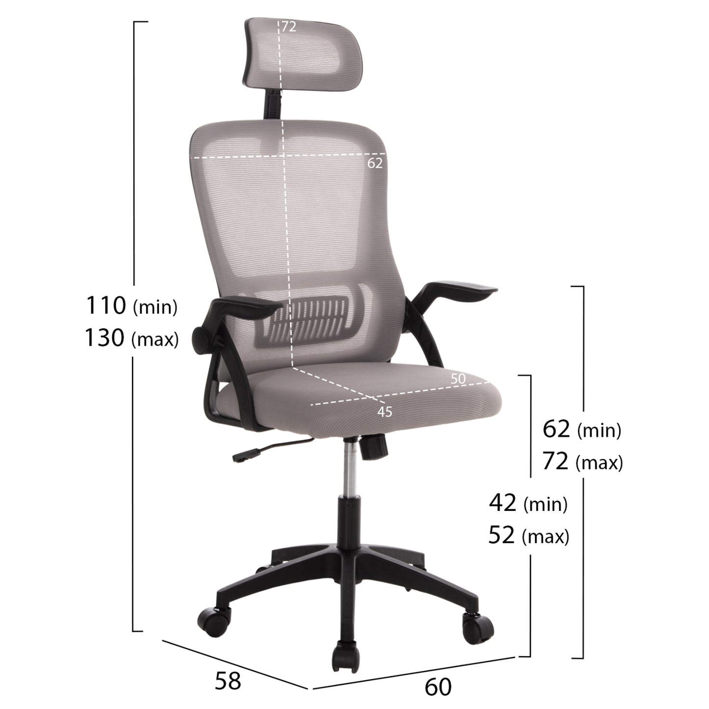 Office Chair Blazer Hm1205.05 Grey Mesh Fabric--black Frame 60x58x110-130hcm.