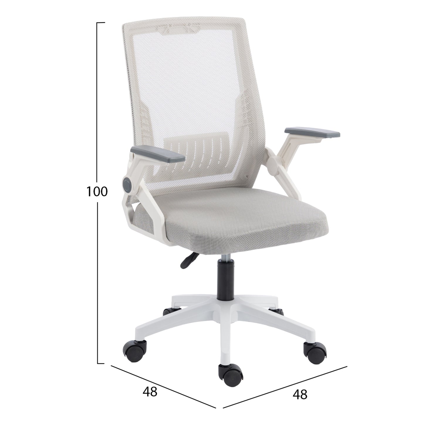 Office Chair Zenith Hm1225.02 Polypropylene In White--mesh In Light Grey 60x60x92-100hcm