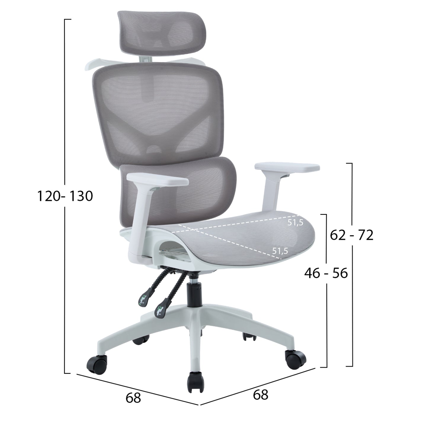 Office Chair Apex Hm1227.02 White Pp--light Grey Mesh Fabric 68x68x120-130hcm.