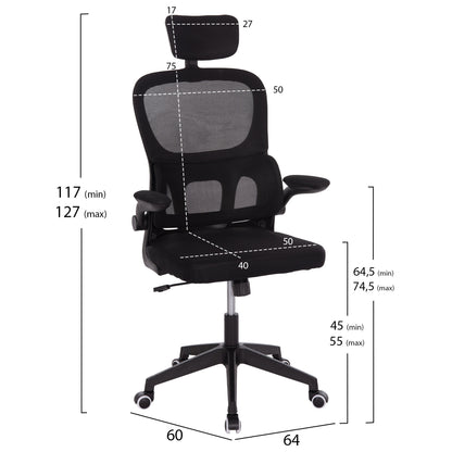 Office Chair Baston Hm18236.01 Black Mesh Fabric & Pp Frame 64x60x117-127hcm.