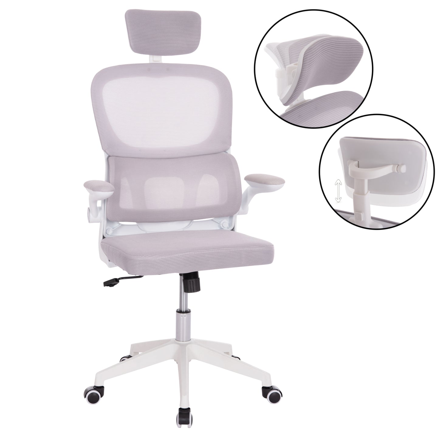 Office Chair Baston Hm18236.03 Grey Mesh Fabric & White Pp Frame 64x60x127hcm.