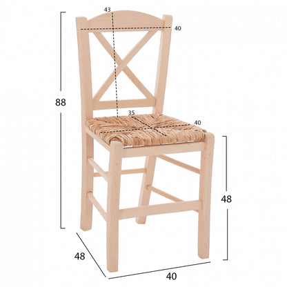 Traditional Chair With Straw Crossed Unpainted Hm10371.02