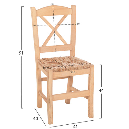 Chair Rio Hm10098 Beech Wood Impregnated-unpainted With Rush Seat 41x40x91hcm.