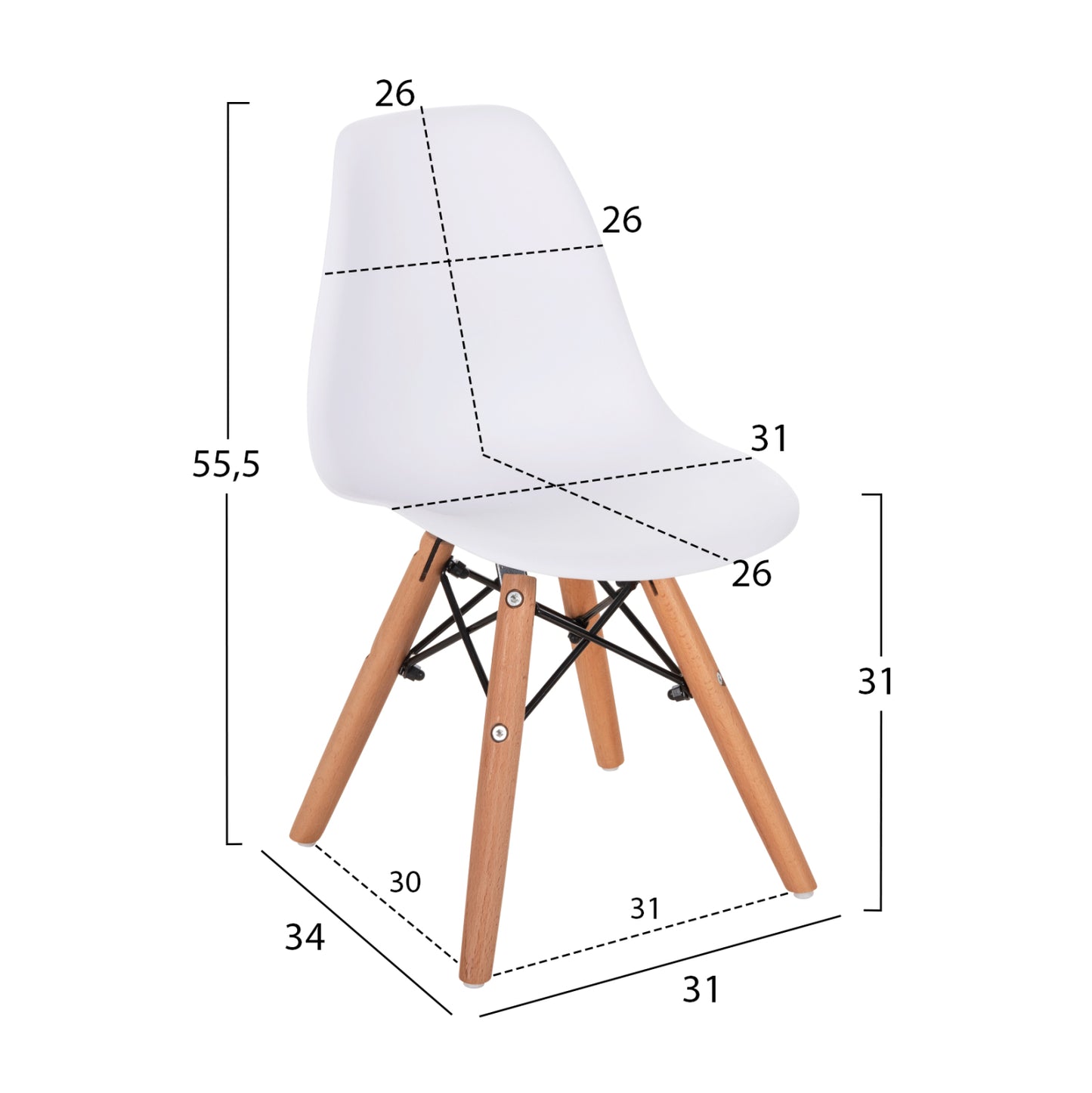 Chair Twist Kid Hm8453.01 With Wooden Legs And Seat Pp White 31x34x55.5h