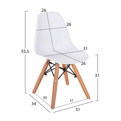 Chair Twist Kid Hm8453.01 With Wooden Legs And Seat Pp White 31x34x55.5h