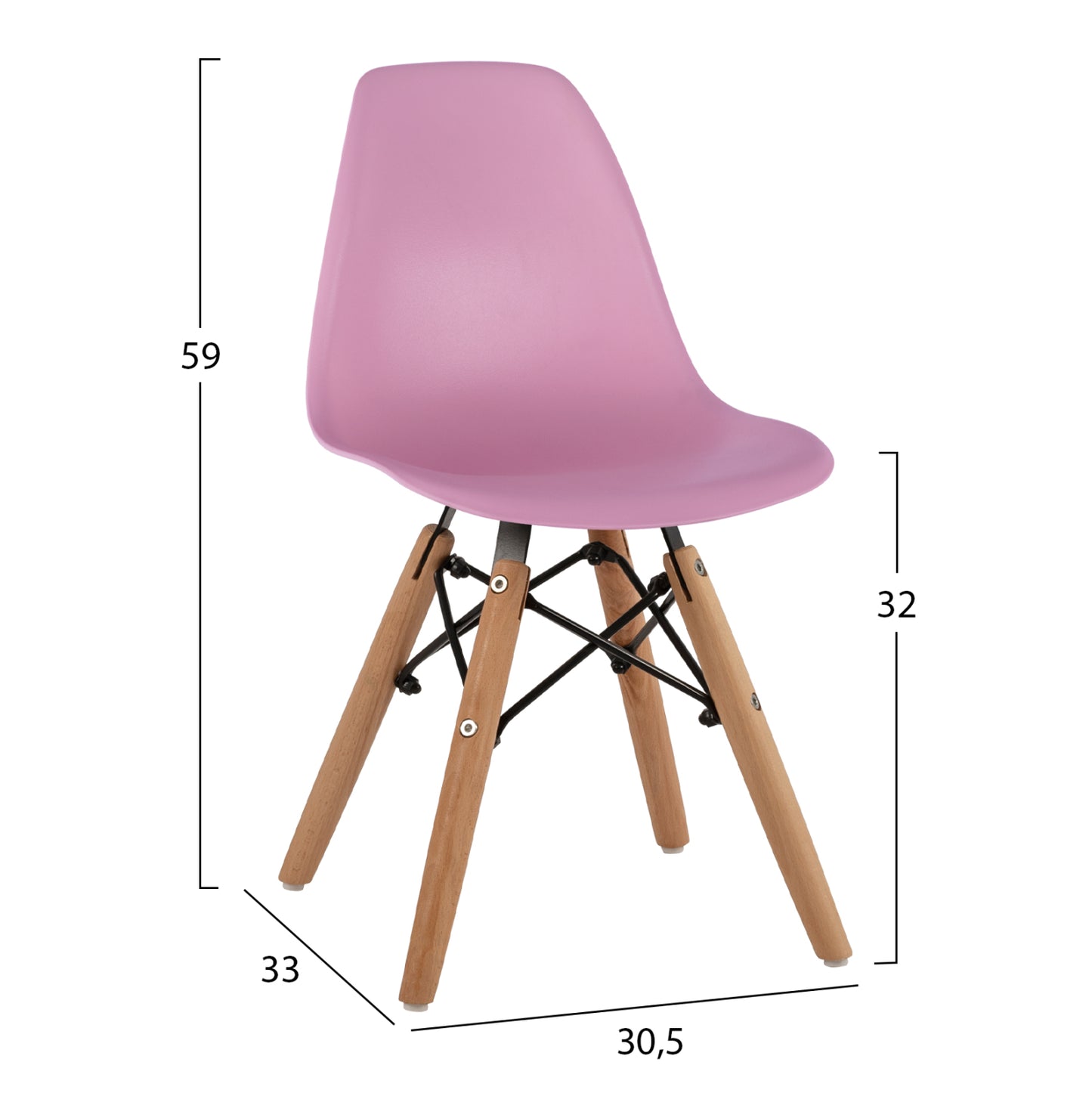 Chair Twist Kid Hm8453.05 With Wooden Legs & Seat Pink Pp 30,5x33x59 Cm