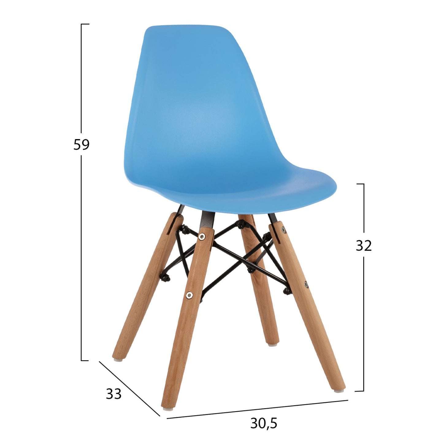 Chair Twist Kid Hm8453.08 With Wooden Legs & Seat Blue Pp 30,5x33x59 Cm