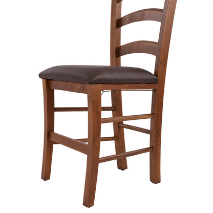 Chair In Walnut Color Paros Hm5584 With Pu Brown Seat 43x40x88 Cm