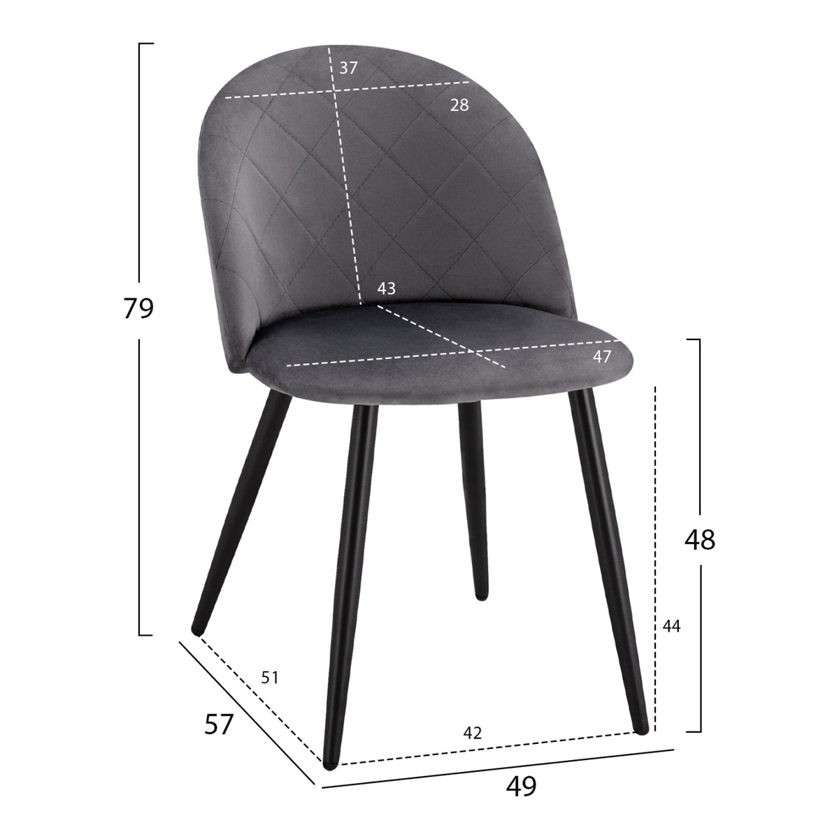 Dining Chair Hm8731.11 With Metallic Legs & Grey Velvet