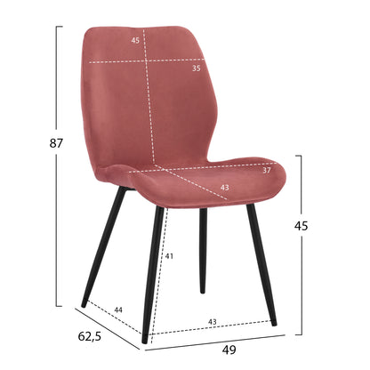 Dining Chair Klay In Rotten Apple Velvet & Black Metallic Frame Hm8730.02 49x62,5x87 Cm