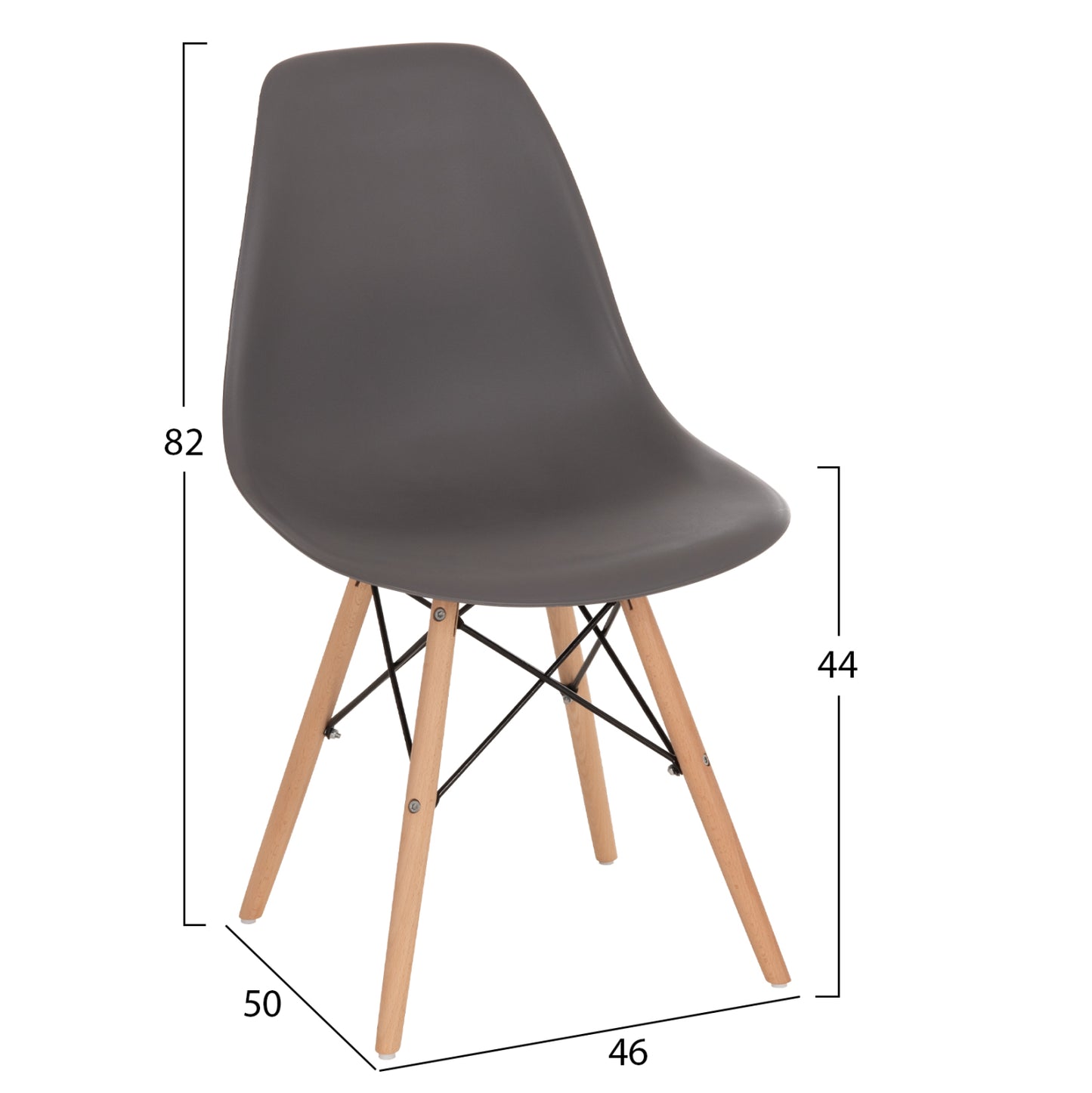 Chair With Wooden Legs And Seat Twist Pp Grey Hm8460.10 46x50x82 Cm