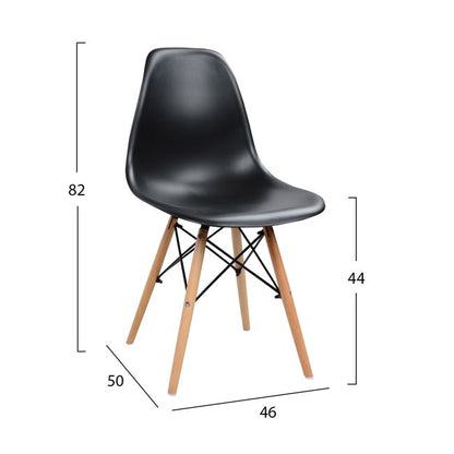 Chair With Wooden Legs And Seat Twist Pp Black Hm8460.02 46x50x82 Cm